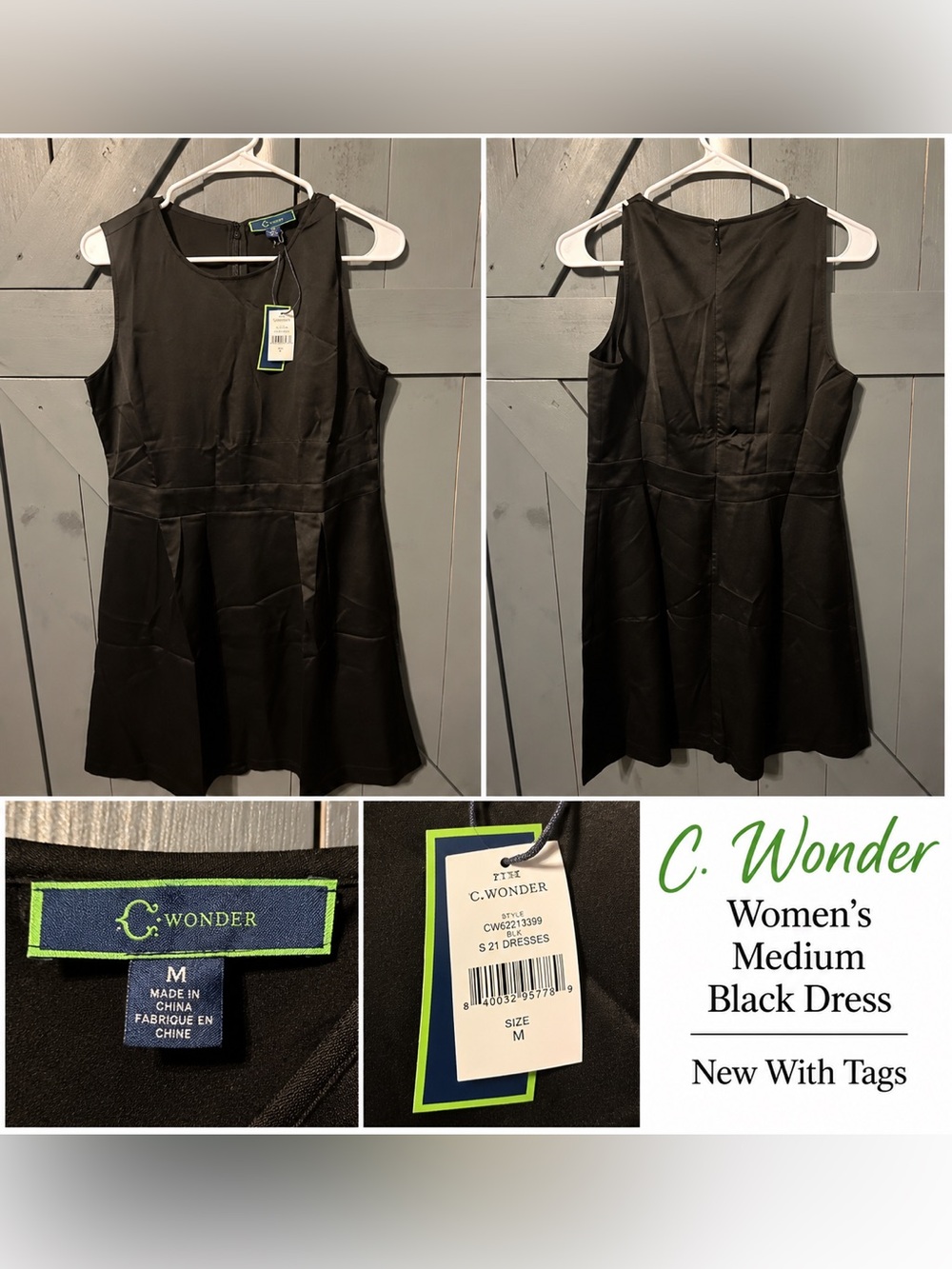 NWT C. Wonder Black Sleeveless Fit and Flare Pleated Mini Dress M